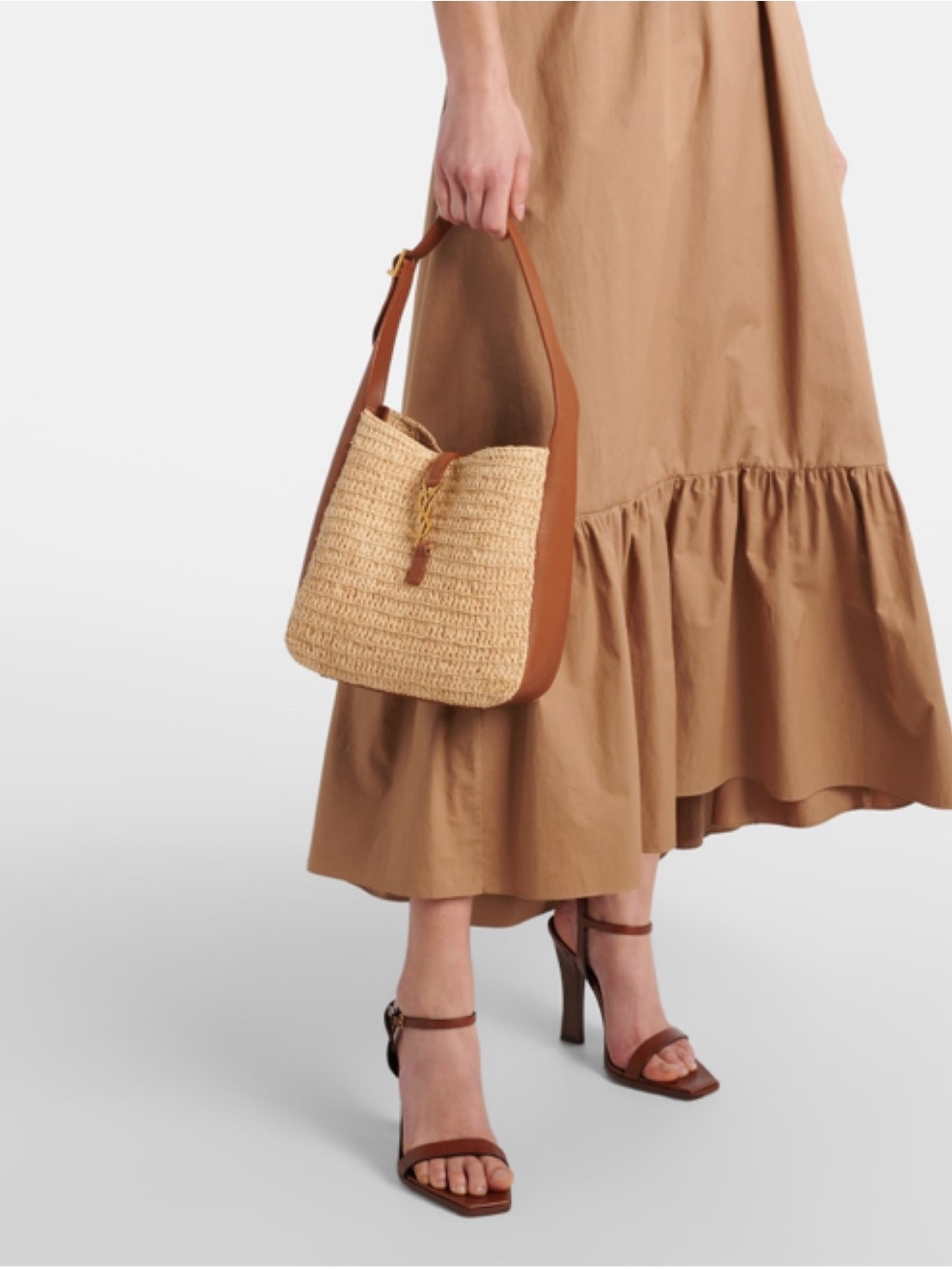 SAINT LAURENT Le 5 A 7 small leather and raffia hobo shoulder bag - Picture 4 of 9